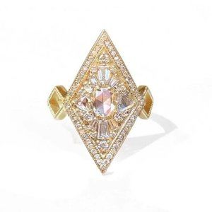Bohemian diamond shaped ring rhombus zircon gold